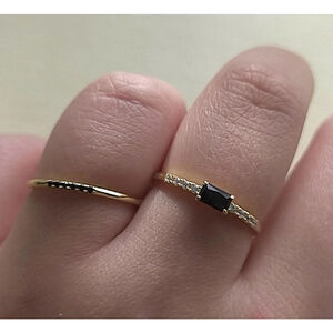NEW Women's 18k Gold Plated Sterling‎ Baguette Black Onyx Simulated Diamond Ring